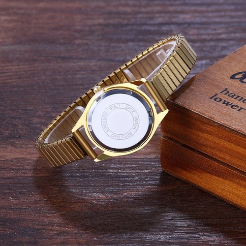 Mens Womens Arabic Numerals Dial Stainless Steel Elastic Band Quartz Wrist Watch - Picture 23 of 24