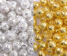 100Pcs GOLD  SILVER PLATED Metal FILIGREE Round Spacer BEADS 4MM 6MM 8MM 10MM