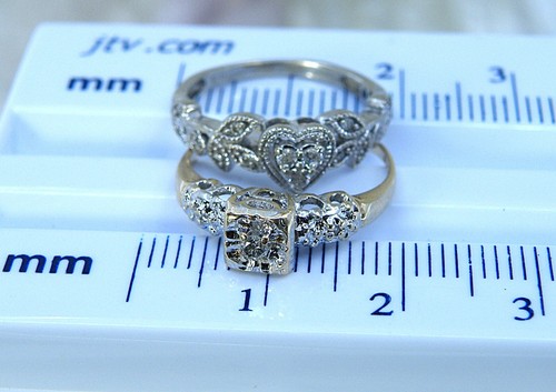 10k Gold Vintage Micro Pave Diamond 2 RING LOT Flowers Sz 4 & 5 - Picture 6 of 6