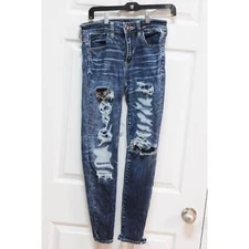 American Eagle Distressed Ripped Stretch Jeggings Dark Wash Denim Size 4