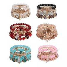 Bohemian Boho Stackable Bracelets for Women Set, Girls Stretch Color L