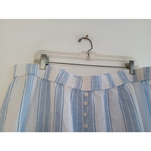 Ann Taylor Loft Blue & White Striped Linen Blend Pull On A-Line Midi Skirt sz XL - Picture 4 of 6