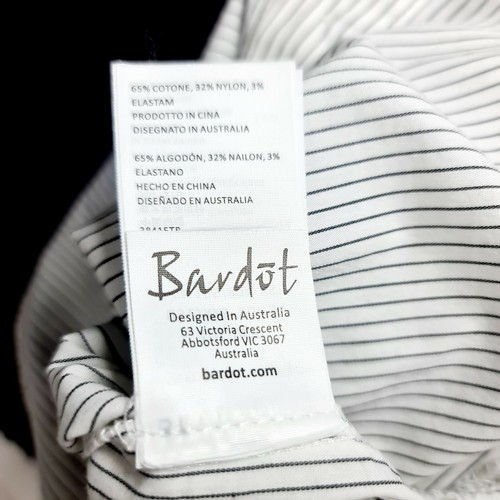 Bardot Size 6 White Pinstripe Off Shoulder Collared Long Sleeve Button Shirt - Picture 10 of 11