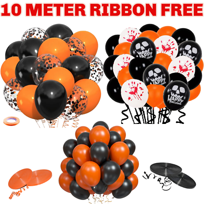 Halloween-Ballon-Set 62-teilig – Orange/schwarz/weiß, 30,5 Cm, Mit Konfetti & Bändern, Für Party-Deko