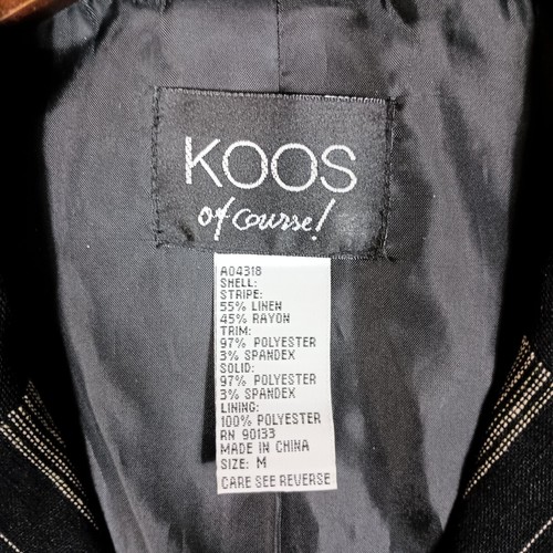 Koos of Course Blazer Women Medium Black Tan Animal Print Linen Blend Jacket Vtg - Picture 4 of 14