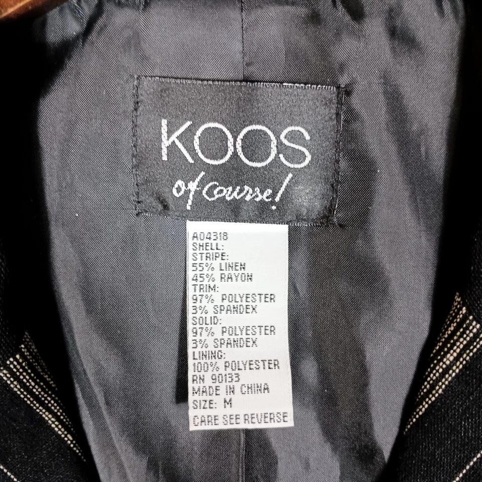 Koos of Course Blazer Women Medium Black Tan Animal Print Linen Blend Jacket Vtg - Image 4 of 4