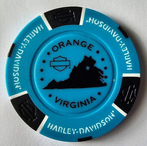 STONEWALL HARLEY-DAVIDSON Orange VA Neon Blue/Black Signature Poker Chip - Picture 3 of 3