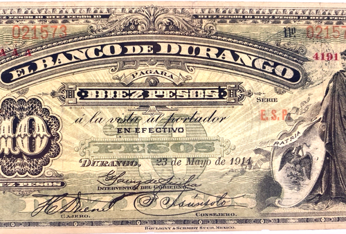 PCGS 1914 10 Pesos Banco De Durango Second Issue Very Fine 25 Note. Lot.10 - Picture 4 of 10