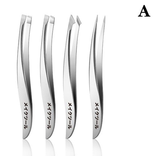 Professional Eyebrow Tweezers Set Plucker Puller Slanted Pointed Tip Flat Hea YK - Picture 12 of 13