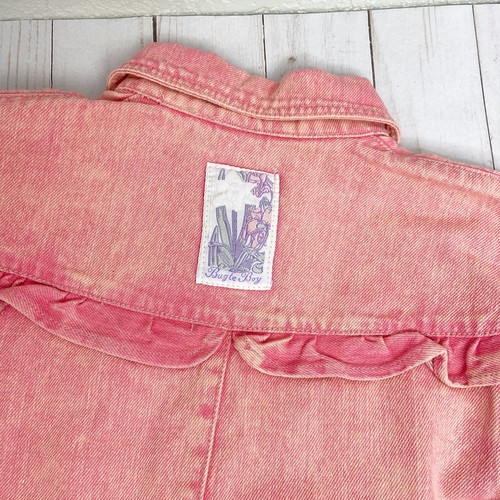 Vintage Bugle Boy Girls 80’s Pink Ruffle Denim Jean Jacket Sz 4 - Picture 7 of 8