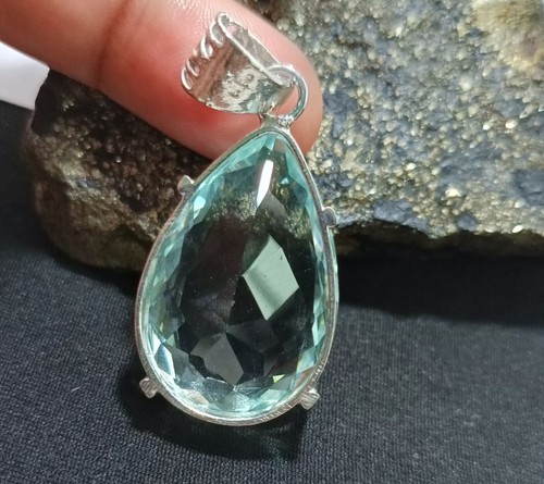 Natürlicher 60,20 Karat brasilianischer Birnenschnitt AQUAMARIN Topas Anhänger 925 Silber Edelstein - Bild 9 von 10