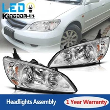 For 04-05 Honda Civic 2/4 Door Pair Chrome Headlights 2004 2005 Amber Corner
