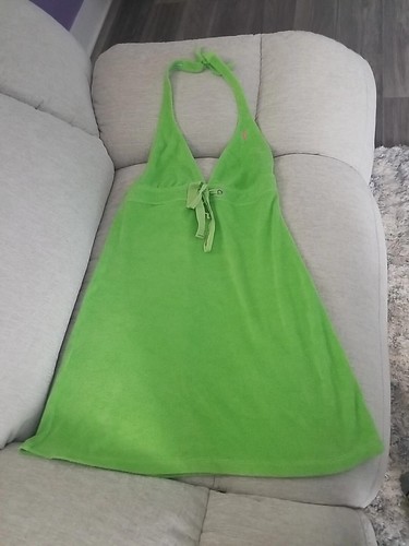 Ralph Lauren Blue Label Poly Terry Cloth Halter Dress Swim Cover-Up Green S/M