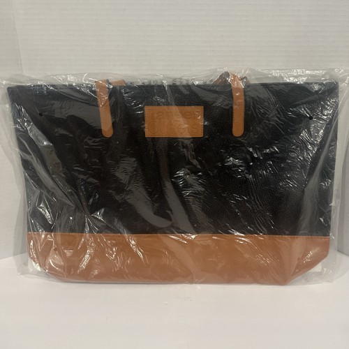 TANGER OUTLETS TOTE BAG BLACK & BROWN LEATHER