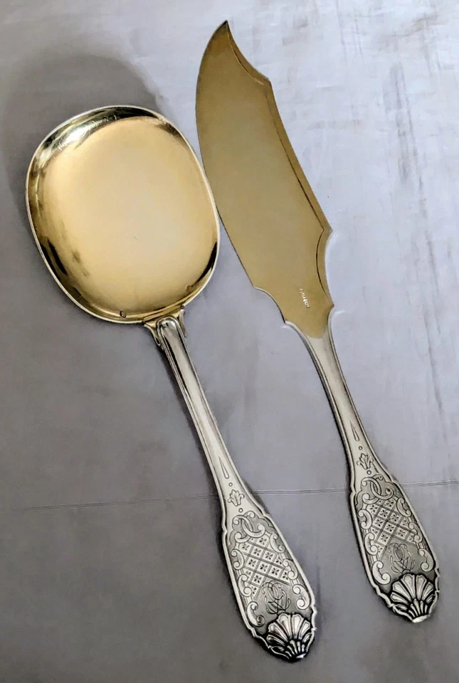 CARDEILHAC Couverts de Service à Glace Argent Massif et Vermeil Poinçon Minerve - Photo 3/4