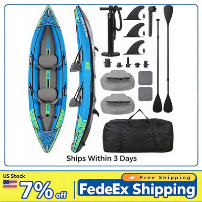 2 Person 144'' Inflatable Touring Kayak, Drop Stitch 450lb Complete Accessory Set