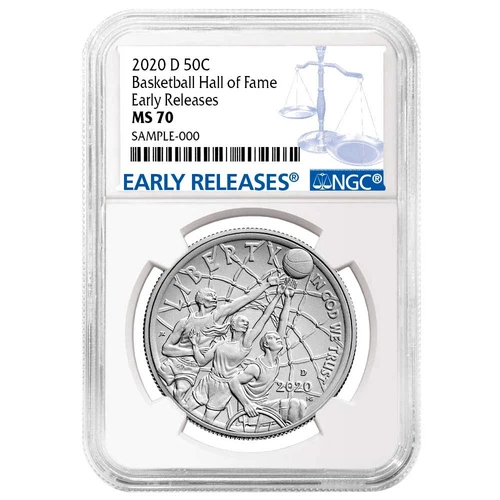 2020-D UNC 50c Basketball Hall of Fame Half Dollar NGC MS70 ER Blue Label
