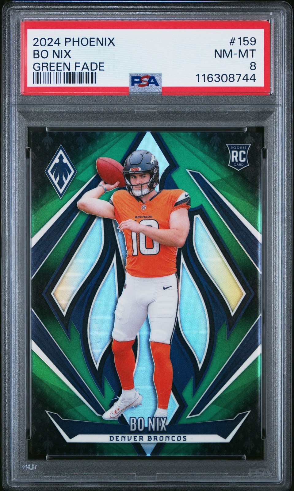 2024 PANINI PHOENIX GREEN FADE #159 BO NIX 169/199 PSA 8