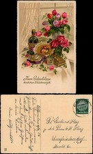 Gabentisch Künstlerkarte Glückwunsch Geburtstag Birthday Tulpen 1936