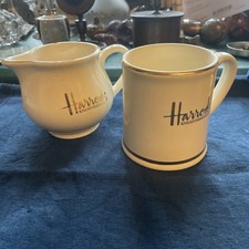 HARRODS Green gold  creamer milk Jug  1/4 pint & Harrods Mug. 