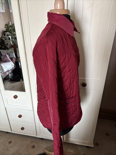 DENIM & CO Ladies Red Quilted Corduroy Trim Long Sleeve Collared Jacket Size 10 - Picture 9 of 13