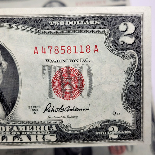 Lot of 7x Consecutive Serial # 1953 A $2 United States Red Seal Notes Crispy UNC - Picture 2 of 5