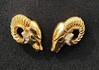 Vintage KJL for Avon Gold Tone Ram Head Costume Jewelry Earrings