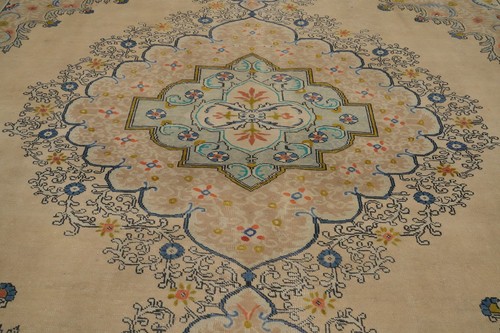 Vintage Wool Beige Medallion Traditional Living Room Area Rug 10x12 Carpet - Picture 5 of 16