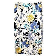 VTG Talbots Linen Midi Skirt Size 12 Floral Blue Yellow Cottage Long Maxi 90s