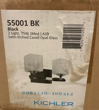 Kichler 55001BK Black 2-Light Vanity Bath Light Open Box One Shade Broken