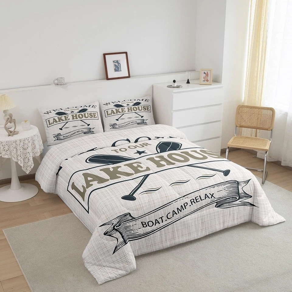 Lake House Comforter Set Twin Size,Go Boating Paddle Lake Life Themed Bedding... - Image 2 of 4