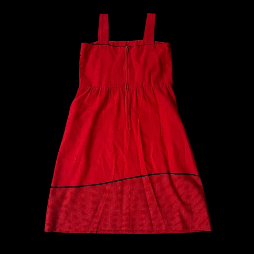 Vintage Dress Red White Poppy Sundress Floral Alfred Shaheen USA MCM Size 12 - Image 3 of 4