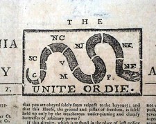 Famous UNITE OR DIE Benjamin Franklin CARTOON Print 1775 Philadelphia Newspaper