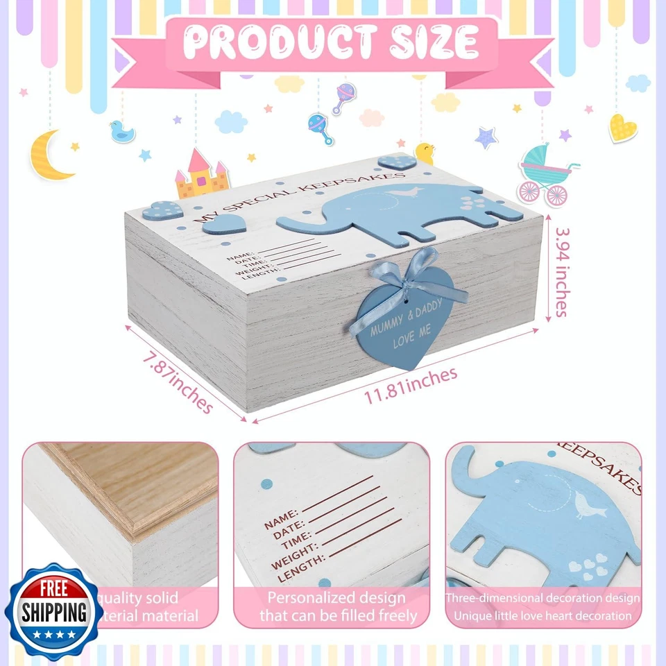 Soaoo 3D 木制男宝宝回忆纪念品盒女宝宝大象第一 Kee — 第 2/4 张图片
