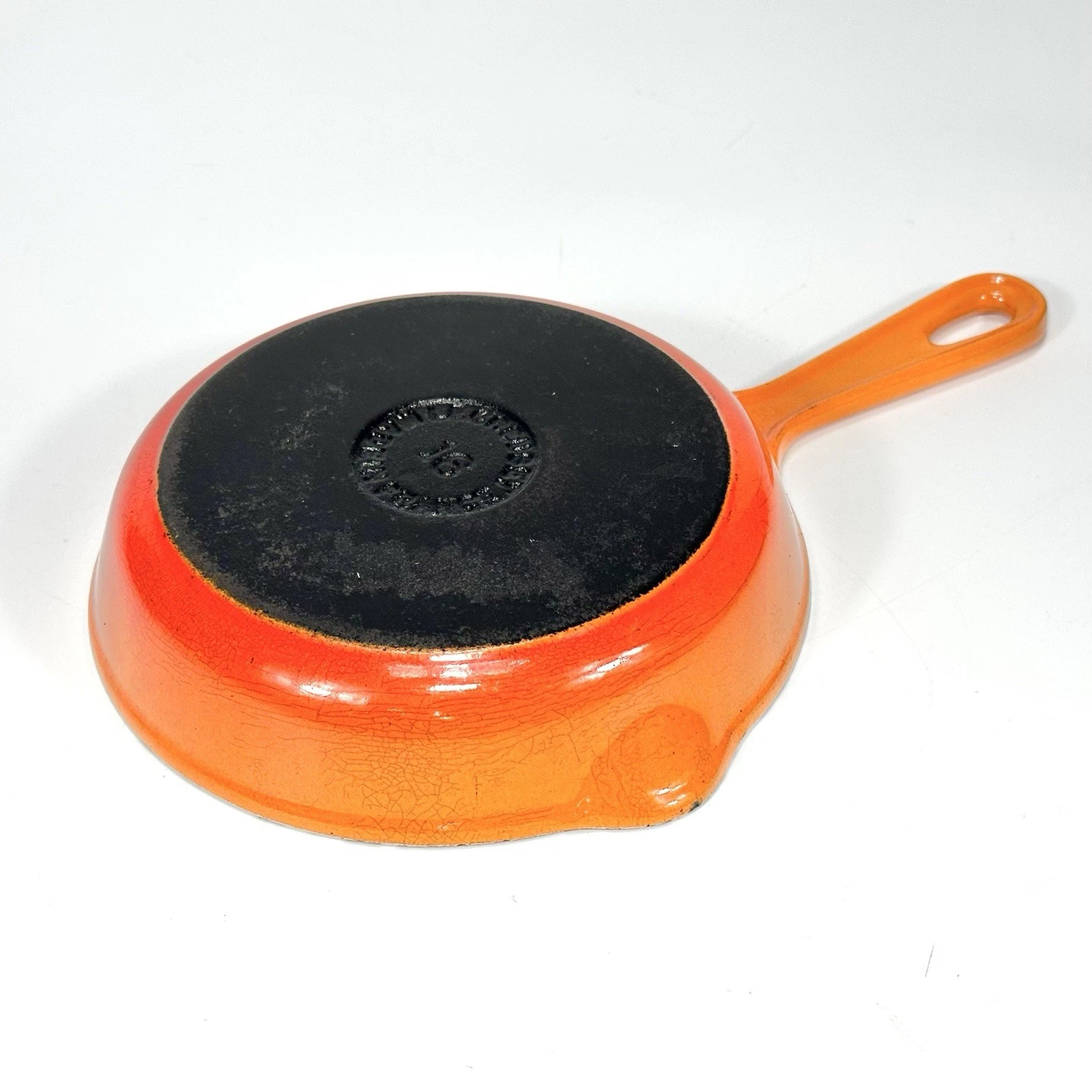 Vintage Le Creuset 16cm (6.25”) Flame Cast Iron Enamel Skillet / Fry Pan France