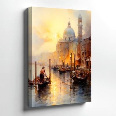 Canvas Venice Canal Gondola Sunset Cityscape Painting Home Poster Modern Print