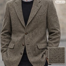 Corbin Ltd Tweed Wool Men Herringbone Sport Coat Blazer Gray Brown USA Lrg Vtg