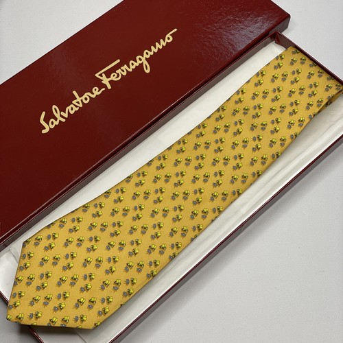*NEW* Salvatore Ferragamo Tie - Yellow Bee Flower Pattern - Picture 3 of 5