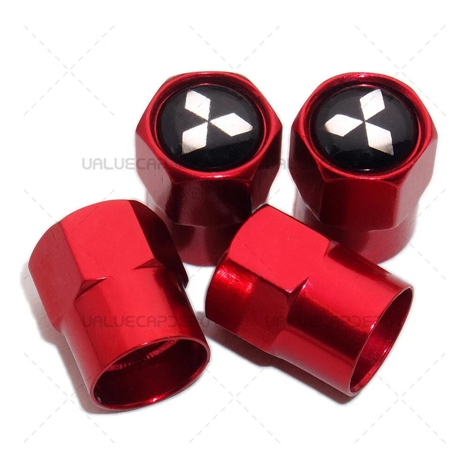 Compatible with Mitsubishi 4Pcs Tire Valve Stem Caps Red Anodized Aluminum - Image 4 of 4
