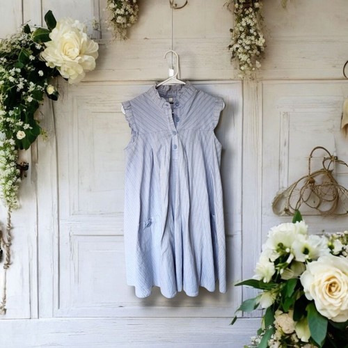 B.B. Dakota Blue Striped Sleeveless Tunic Dress Medium | Ruffle Collar Pockets - 第 1/9 張圖片