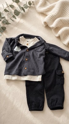 George Baby Jungen 3-teiliges Outfit Set 3-6 Monate grau Shirt Cargo Hose Oberteil 0145