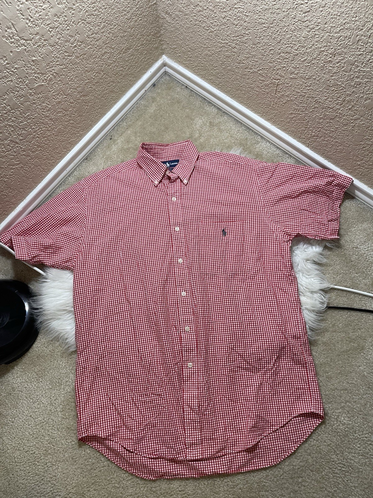 Polo Ralph Lauren Blake Shirt Mens M Red White Gingham Button Down Short Sleeve