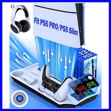 PS5 Slim Stand and Turbo Cooling Station with Controllers Charger Station for...