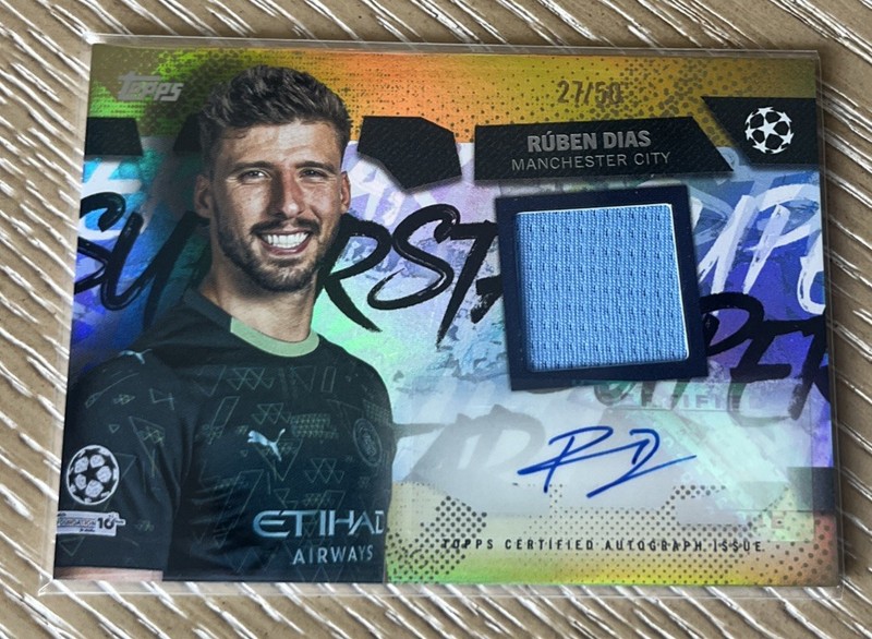 Topps Superstar Autographed Relic Card Ruben Dias /50 Manchester City GOLD