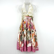 Adrianna Papell Dress Women 10 Floral VTG Fairy Feminine 100% Silk Whimsi Beaded