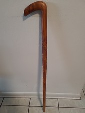 Vintage Hand Carved Wood Cane Walking Stick Unique Design On Long Part Brown 36"