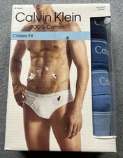 Calvin Klein Men  s 4-Pack Hip Briefs Cotton Size XL Blue Colors