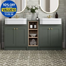 1540mm Traditional Double Vanity Basin Unit & Shelving Bathroom Furniture Green