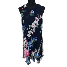 Lauren Ralph Lauren Floral A Line Knee Length Dress Sleeveless Women's 12 Blue