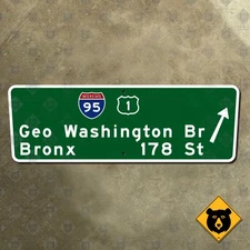 New York George Washington Bridge 95 US 1 highway marker road sign 1957 30x10